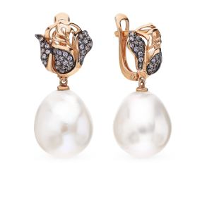 золотые серьги с фианитами и жемчугом