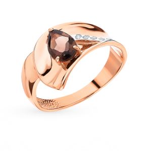 золотое кольцо с раухтопазами и фианитами