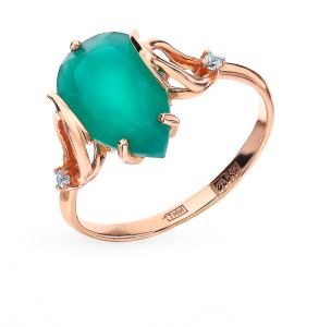 золотое кольцо с фианитами и агатом