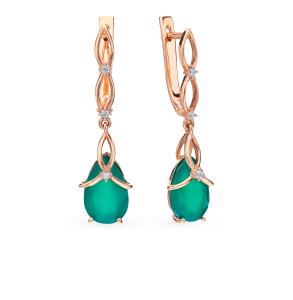 золотые серьги с фианитами и агатом