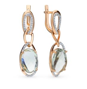 золотые серьги с аметистом, фианитами и празиолитами