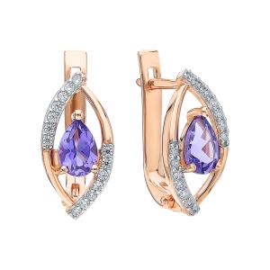 золотые серьги с танзанитом и фианитами