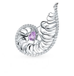серебряная брошь с аметистом и фианитами