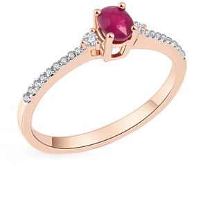 золотое кольцо с рубинами и бриллиантами