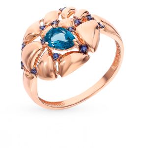 золотое кольцо с топазами и фианитами