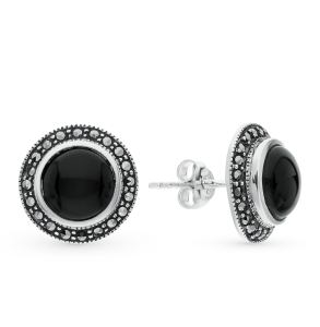 серебряные серьги с марказитами и ониксом