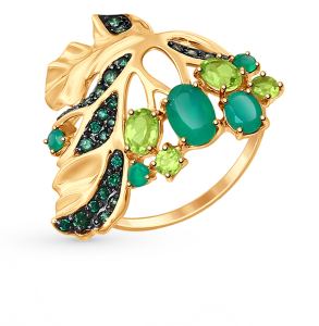 золотое кольцо с фианитами и агатом SOKOLOV 714716*