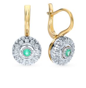 золотые серьги с изумрудами и бриллиантами