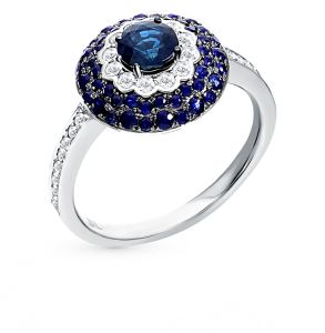 золотое кольцо с сапфирами и бриллиантами