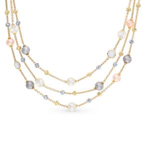 золотое шейное украшение с халцедонами и жемчугом