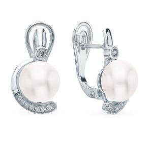 серебряные серьги с фианитами и жемчугом