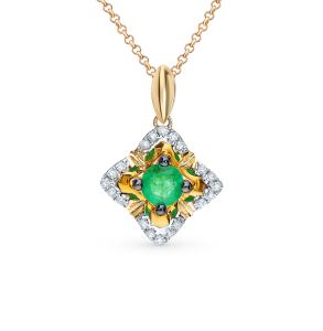 Золотая подвеска с бриллиантами и изумрудом