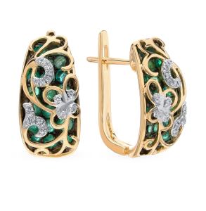 золотые серьги с изумрудами и бриллиантами