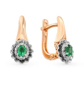 золотые серьги с изумрудами и бриллиантами