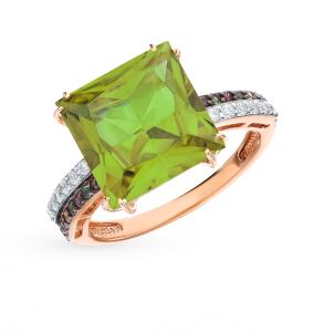 Золотое кольцо с султанитом, фианитами и наношпинелями