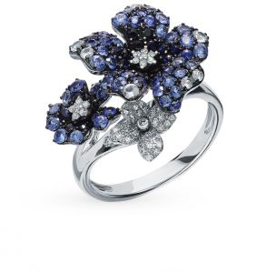 золотое кольцо с сапфирами и бриллиантами