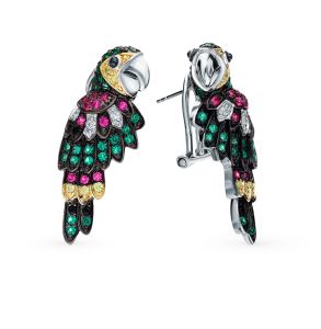 серебряные серьги с корундом и фианитами