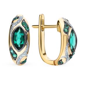 золотые серьги с изумрудами и бриллиантами