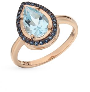 золотое кольцо с топазами и фианитами