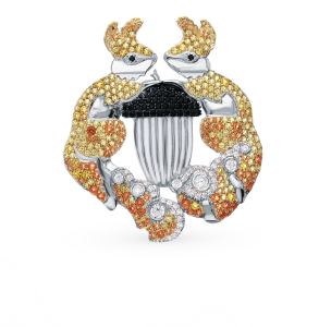 серебряная брошь с фианитами и эмалью