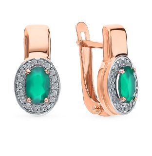 Серебряные серьги с фианитами и агатом AQUAMARINE 4712509А.6: красное и розовое серебро 925 пробы, фианит, агат — купить в интернет-магазине SUNLIGHT, фото, артикул 110477