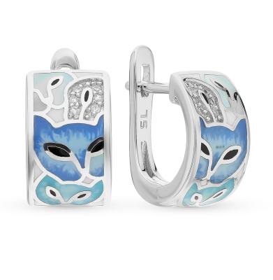 Серебряные серьги с фианитами и эмалью