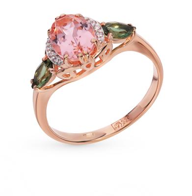 Золотое кольцо с турмалинами, морганитами и фианитами