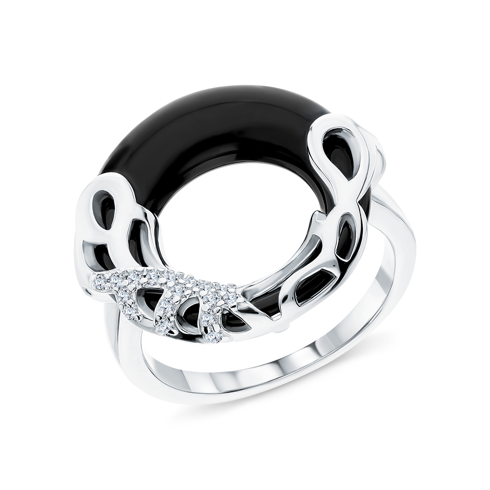 Серебряное кольцо с фианитами и керамикой в Краснодаре