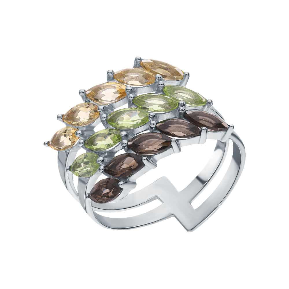 Серебряное кольцо с цитринами, раухтопазами и хризолитом в Нижнем Новгороде