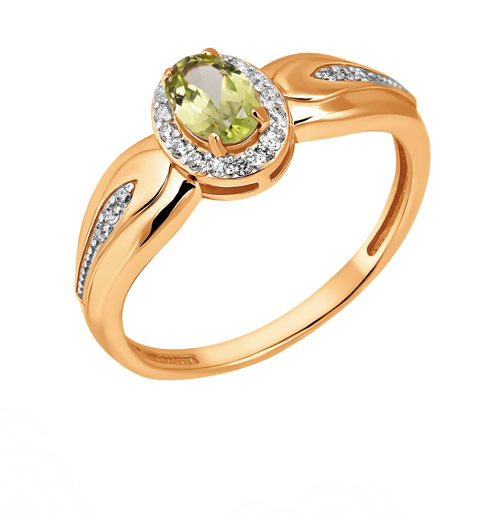 Золотое кольцо с фианитами и хризолитом в Краснодаре