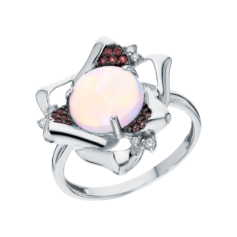 Фото «Серебряное кольцо с опалами, фианитами и турмалинами»