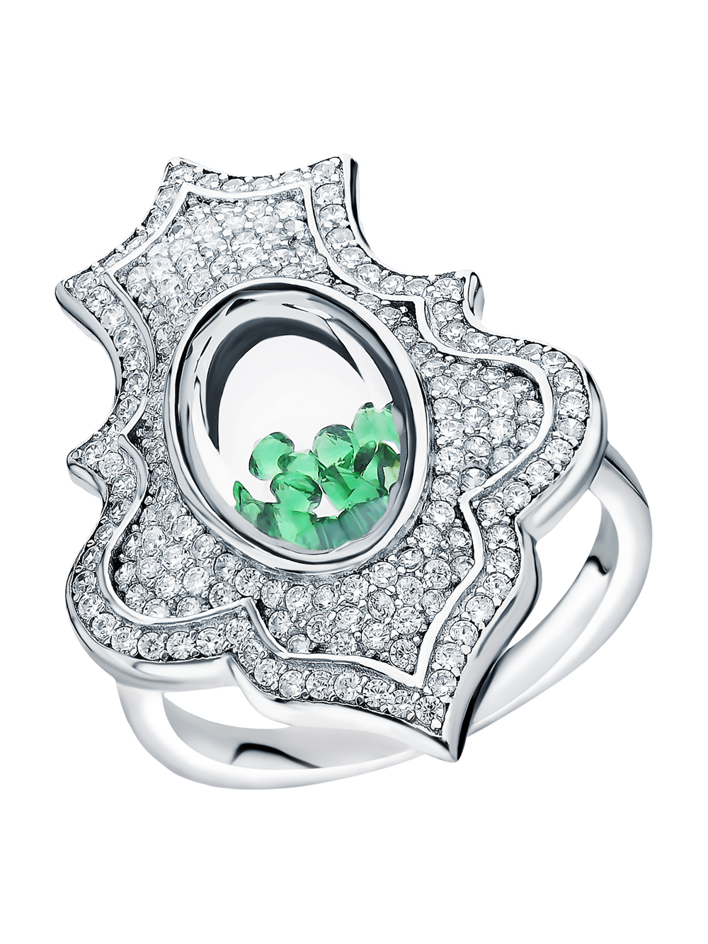 Фото «Серебряное кольцо с кубическим цирконием и ювелирным стеклом»