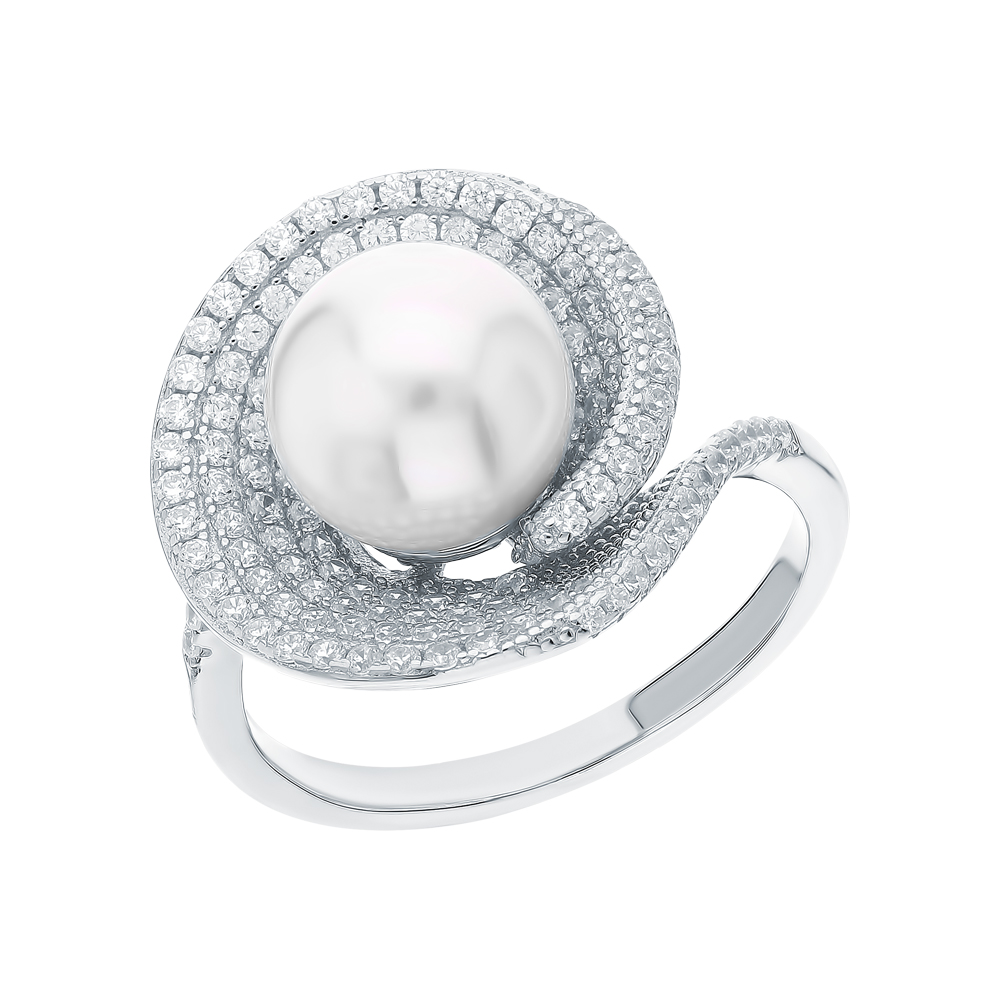 Серебряное кольцо с кубическим цирконием и жемчугом в Самаре