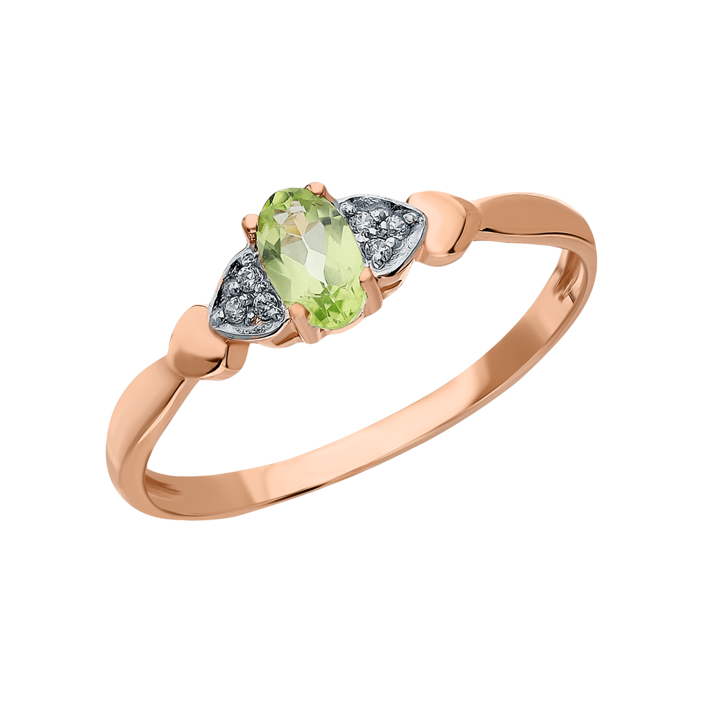 Золотое кольцо с фианитами и хризолитом в Краснодаре