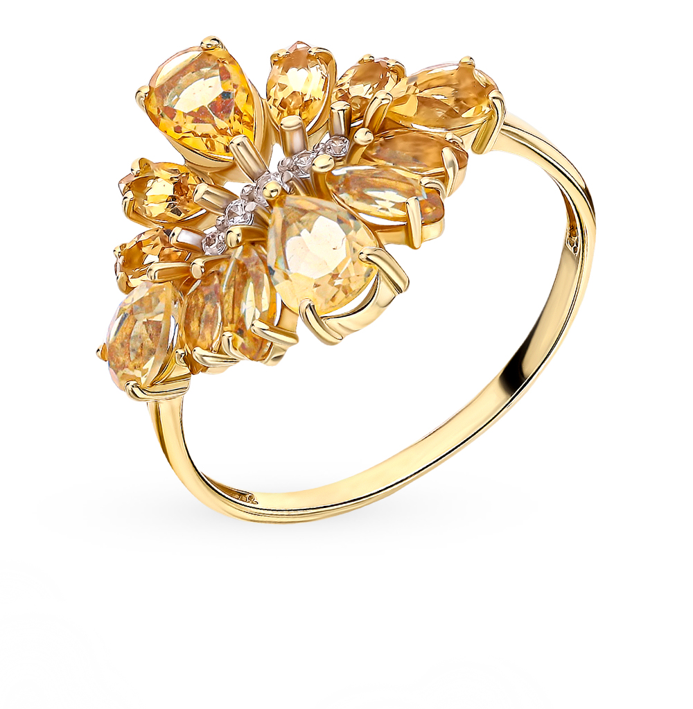 Золотое кольцо с цитринами и фианитами в Санкт-Петербурге