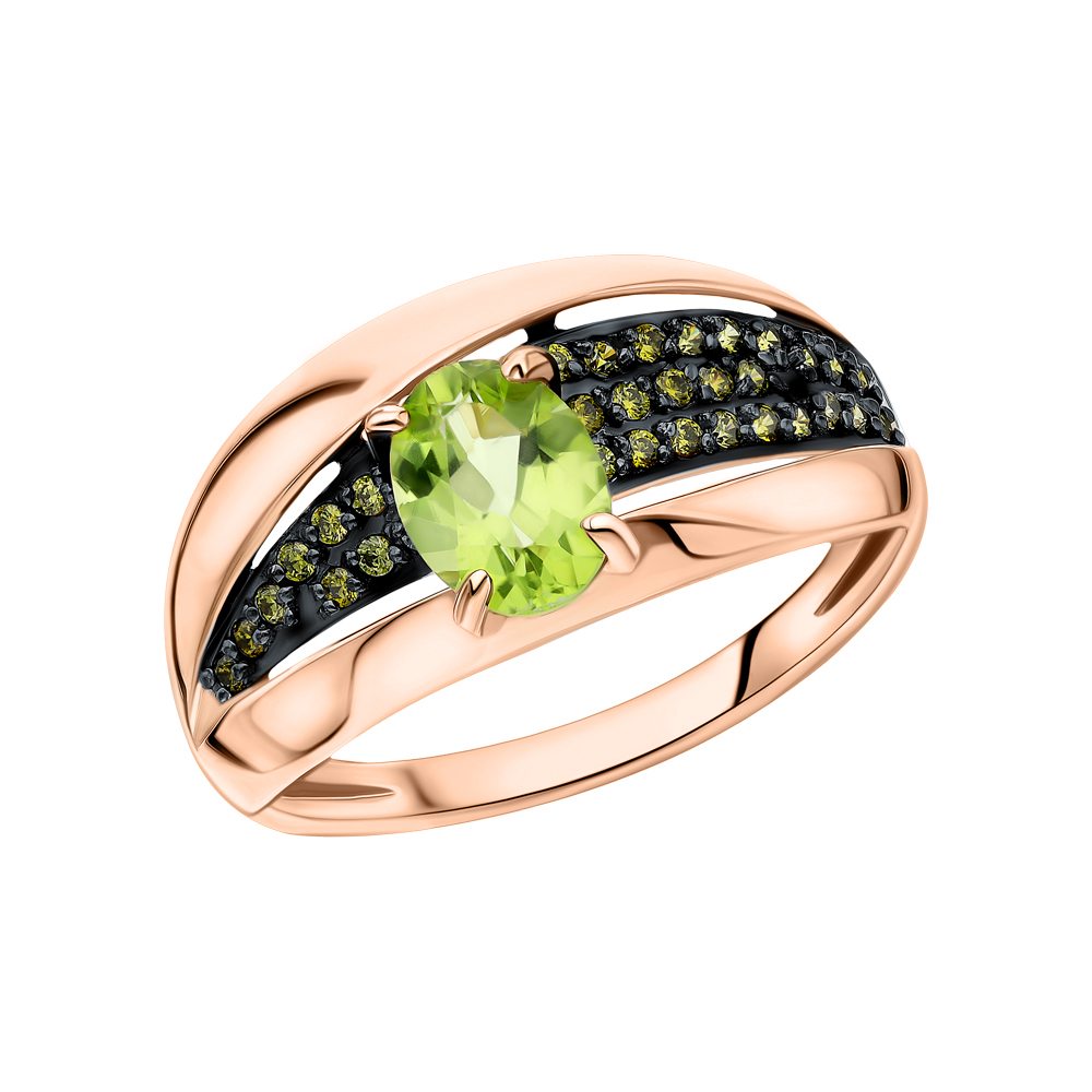 Золотое кольцо с фианитами и хризолитом в Ростовe-на-Дону