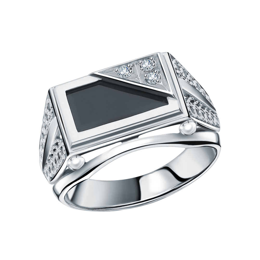 Мужское кольцо с черным камнем серебро
