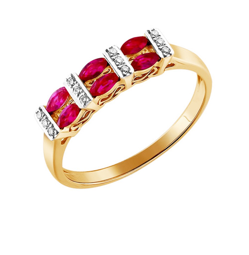 Фото «Золотое кольцо с рубинами и бриллиантами SOKOLOV 4010565»