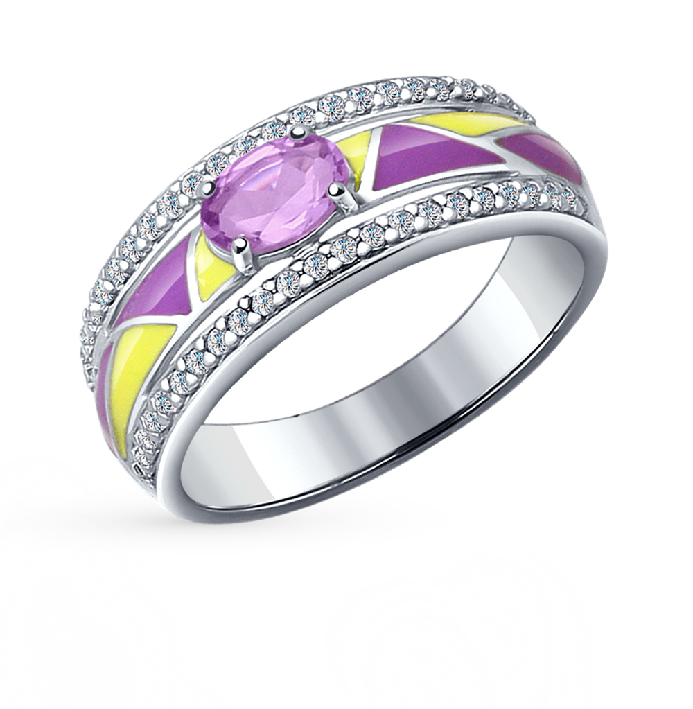 Фото «Серебряное кольцо с эмалью, фианитами и аметистом»