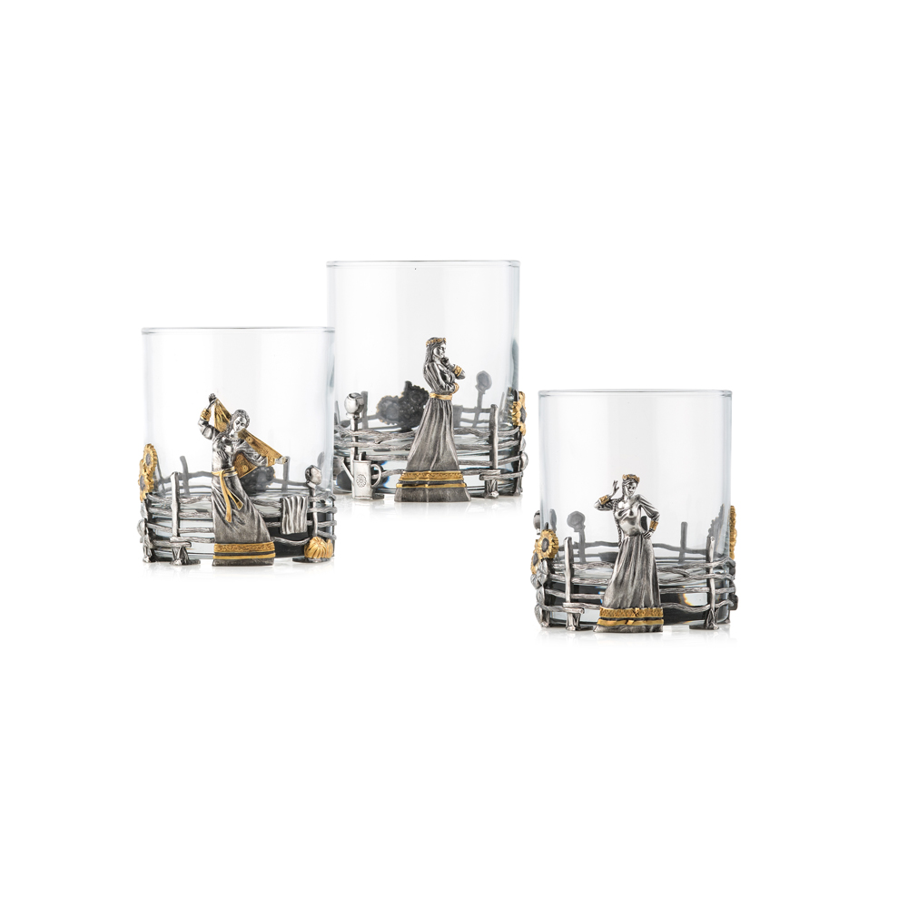 Фото «Стекло набор стаканов с серебряной вставкой»