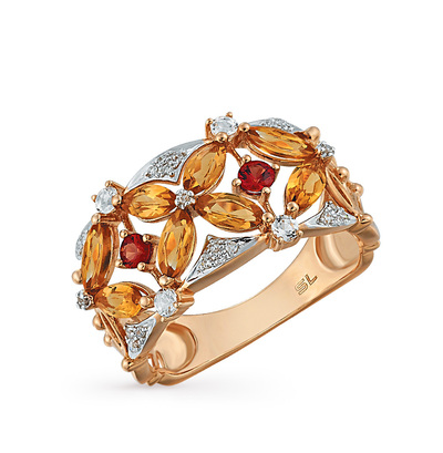 Фото «Золотое кольцо с цитринами, топазами, сапфирами и бриллиантами»