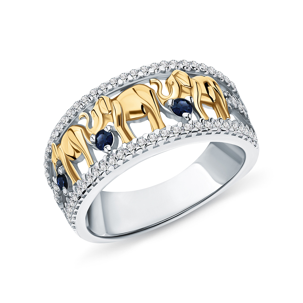 Серебряное кольцо с фианитами и сапфирами в Краснодаре