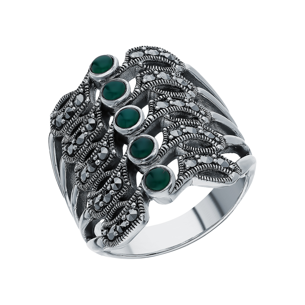 Фото «Серебряное кольцо с хризопразами и марказитами swarovski»