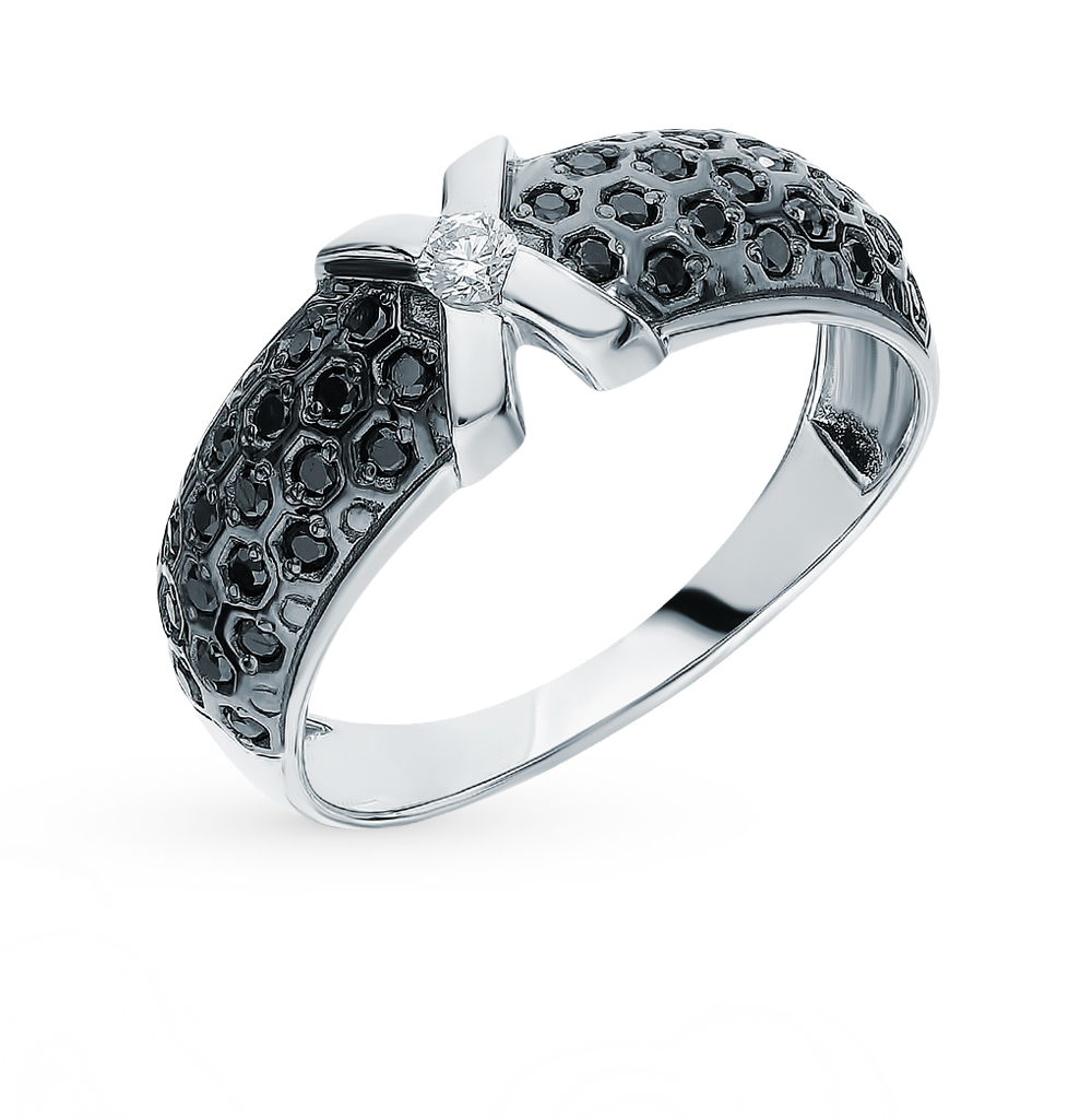 Золотое кольцо с бриллиантами чёрными и бриллиантами в Самаре