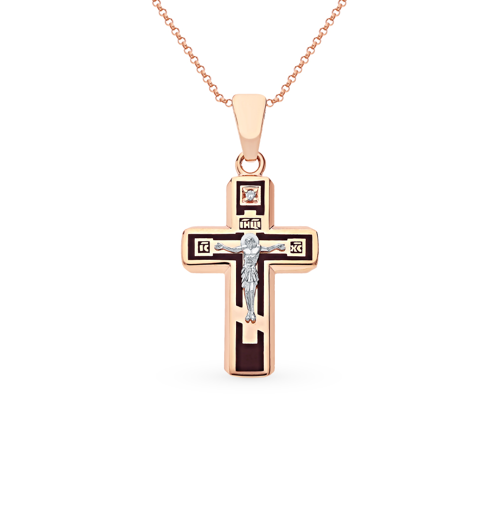 Фото «Золотой крест-подвеска с эмалью и бриллиантами»
