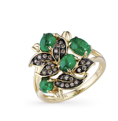 Фото «Золотое кольцо с коньячными бриллиантами и изумрудами»