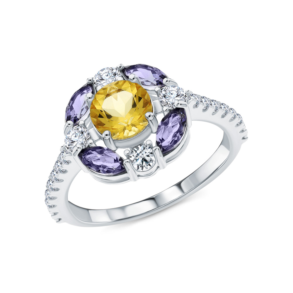 Фото «Серебряное кольцо с цитринами, иолитом и фианитами»