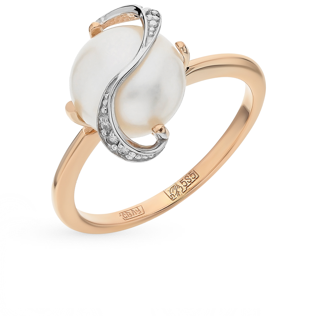 Фото «Золотое кольцо с жемчугом и фианитами»