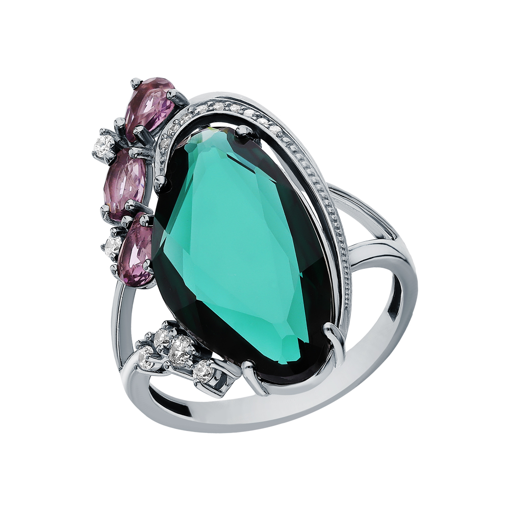 Фото «Серебряное кольцо с фианитами, кристаллами и кварцем»