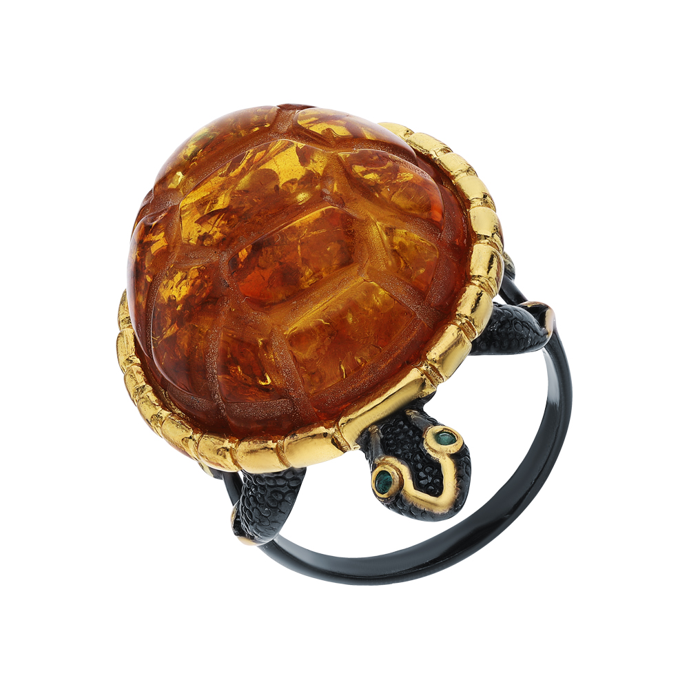 Серебряное кольцо с янтарем и изумрудами в Краснодаре
